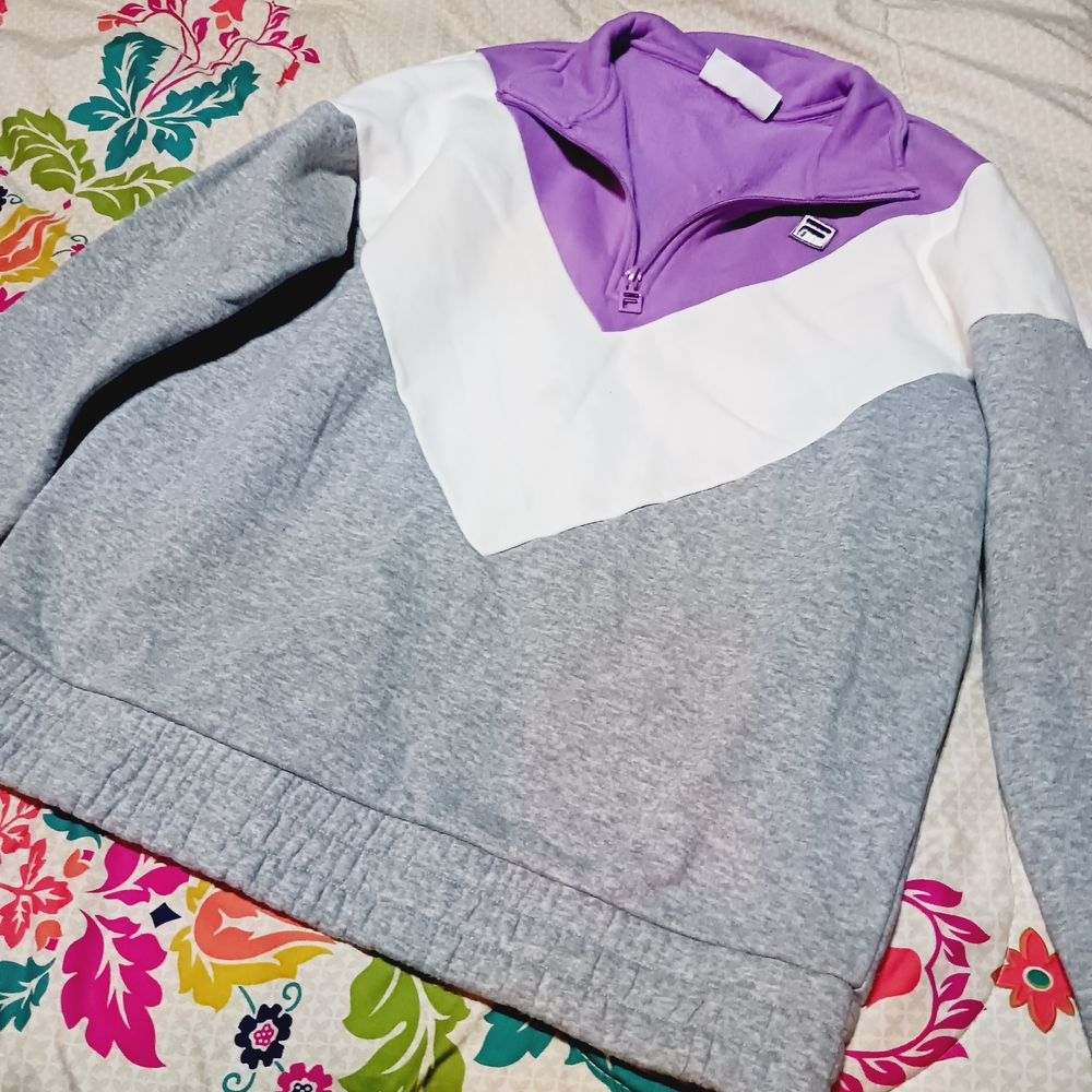 Fila Women's Cowl Neck Sweater in Purple, White, and Gray